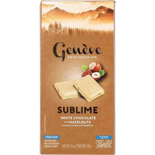 CHOCOLATE BAR WHITE WITH HAZELNUTS GENEVE 3.5OZ GEFEN