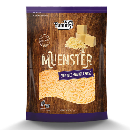 Z-89916 YUMMY SHREDDED MUENSTER CHEESE 8 OZ