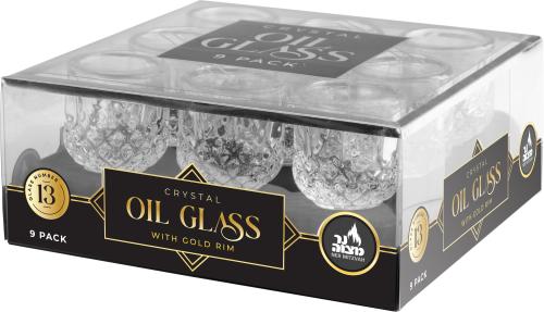 Ner Mitzvah 9pk Crystal Oil Glass with Gold Rim - #13