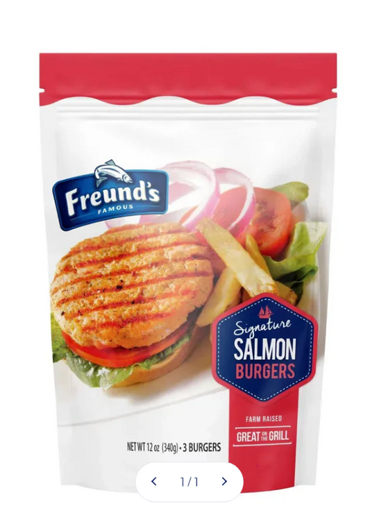 100638 FREUNDS RETAIL SALMON BURGERS 12OZ