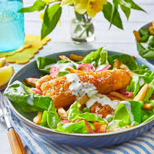 Fresh Salad with Breaded Fish