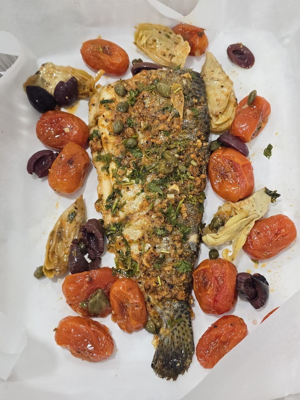 Mediterranean baked white trout