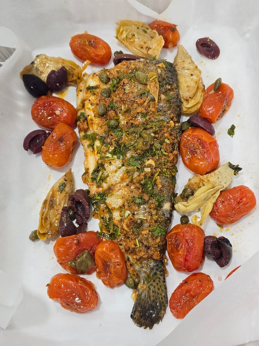 Mediterranean baked white trout